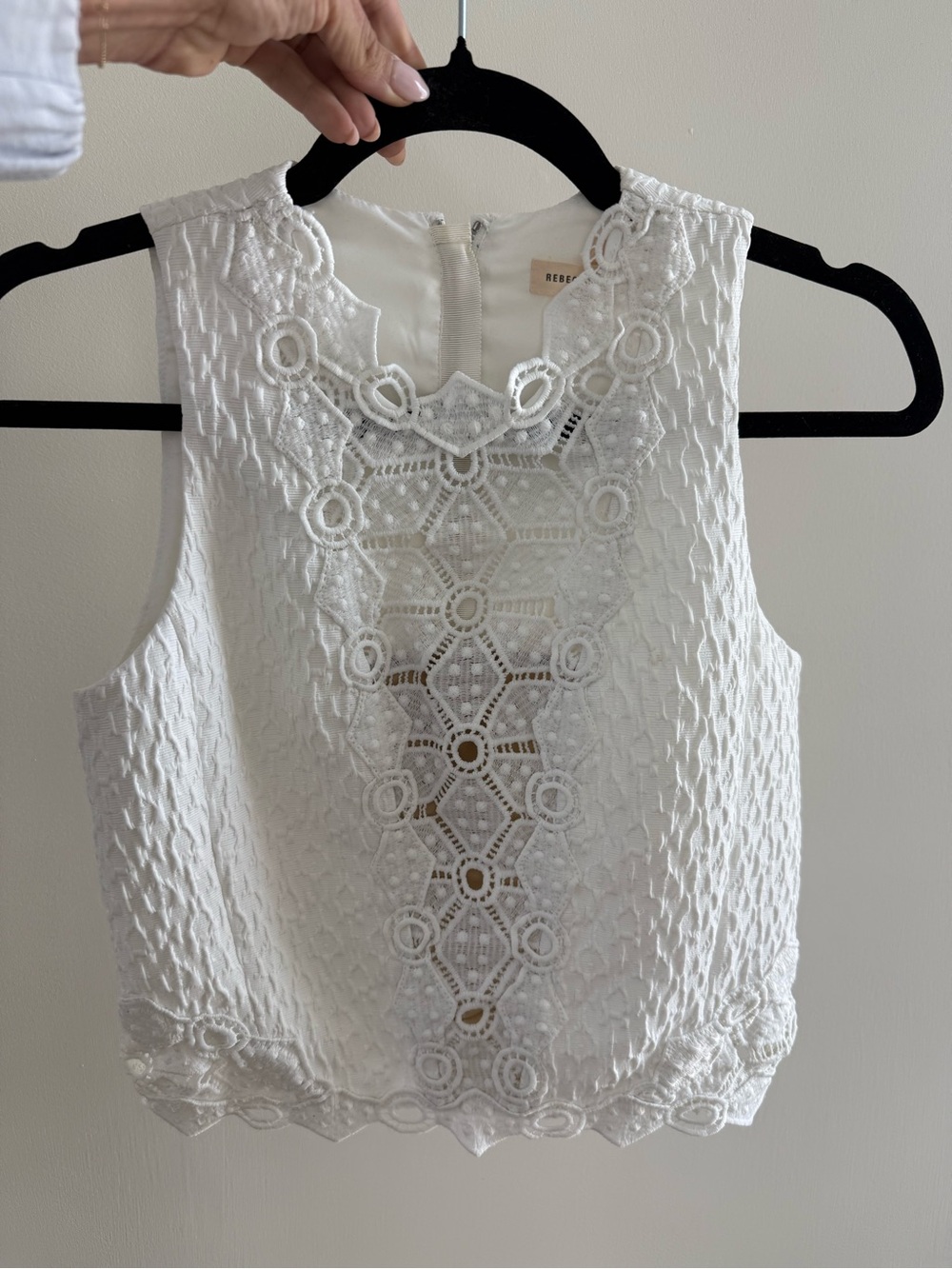 Rebecca Taylor White Sleeveless Lace Crochet-Center Camisole
